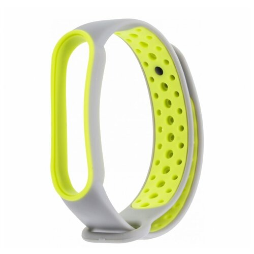 Ремешок для Xiaomi Mi Band 5 / Mi Band 6 / Mi Band 7 Sport (с отверстиями) (тип 1) серый с зеленым correa for xiaomi mi band 6 strap miband 4 silicone sport belt bracelet pulsera mi band 5 wrist strap for xiaomi mi band 6 5 4 3