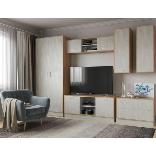 Гостиная Николь композиция 4 Дуб крафт золотой/Бетонный камень