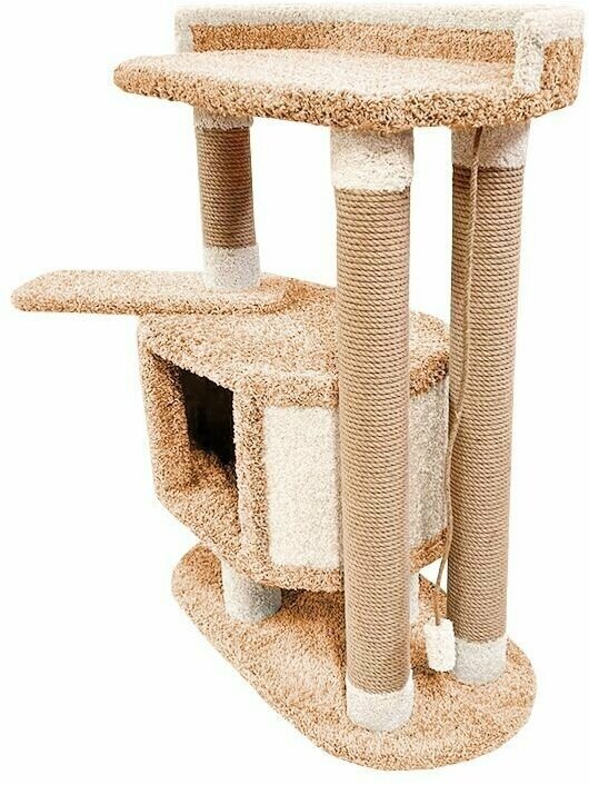 Когтеточка для кошек с домиком и лежанкой высокая "Феликс" персиковый - фотография № 8