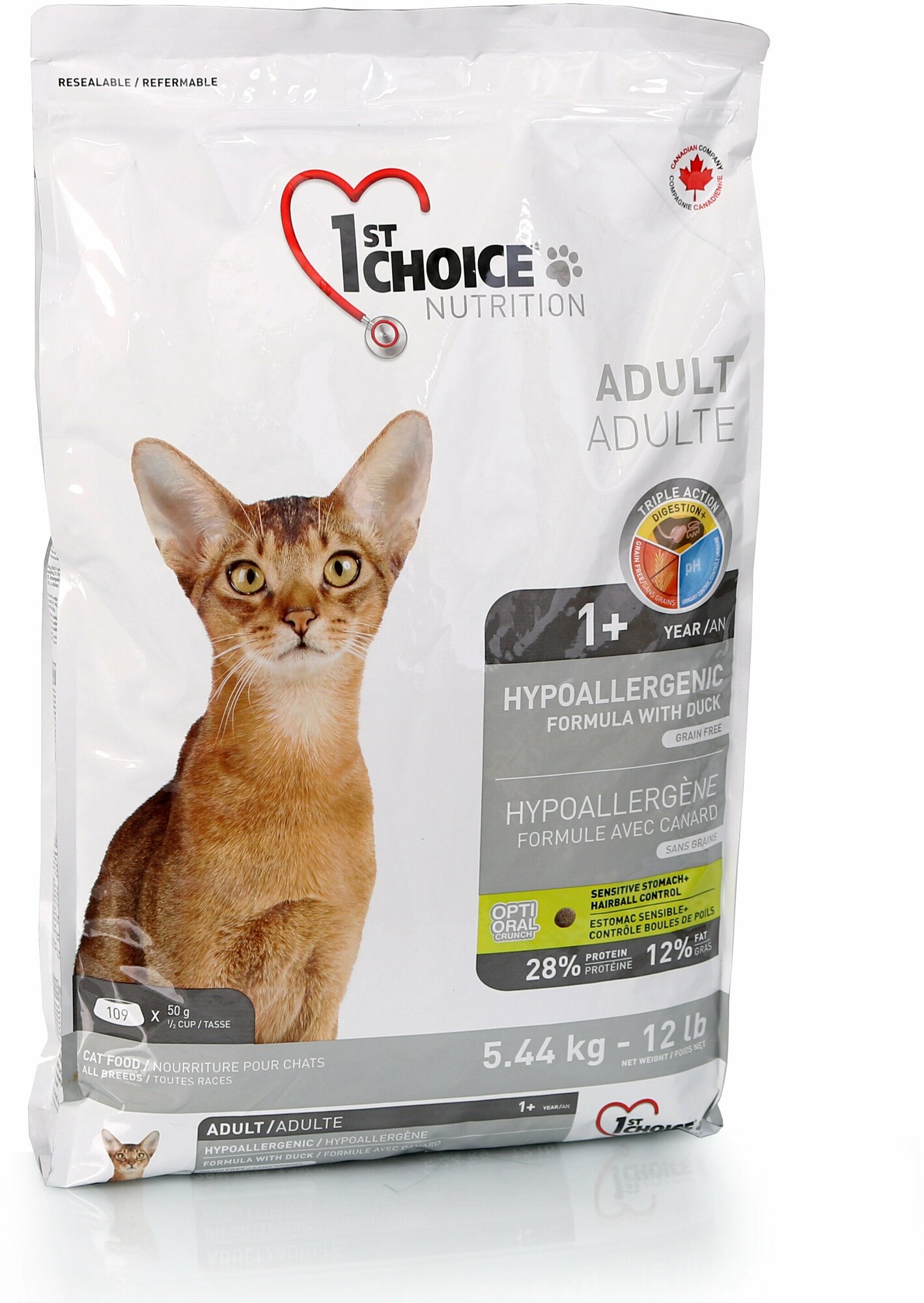 Сухой корм для кошек 1st Choice Adult, гипоаллергенный, с уткой 5.44 кг
