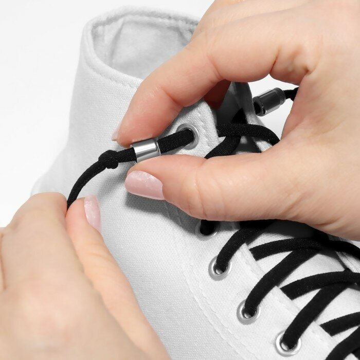 Шнурки для обуви, пара, плоские, с фиксатором, эластичные, 6 мм, 100 см, цвет серый - фотография № 7