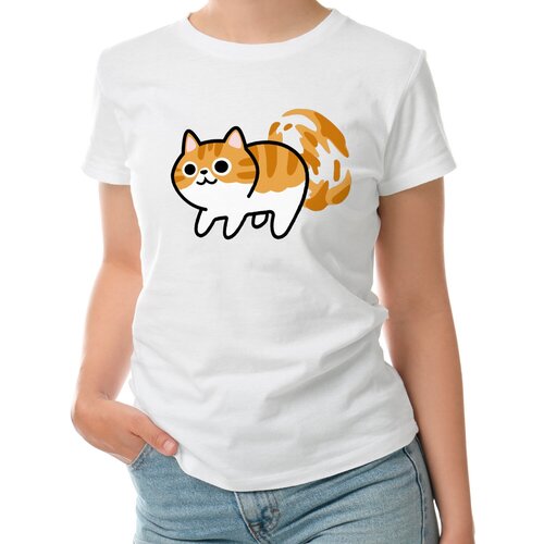 Женская футболка «Радостный рыжий котенок» (L, темно-синий)