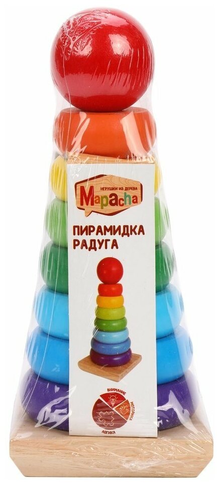 Игрушка детская пирамидка деревянная Радуга 20 см Mapacha