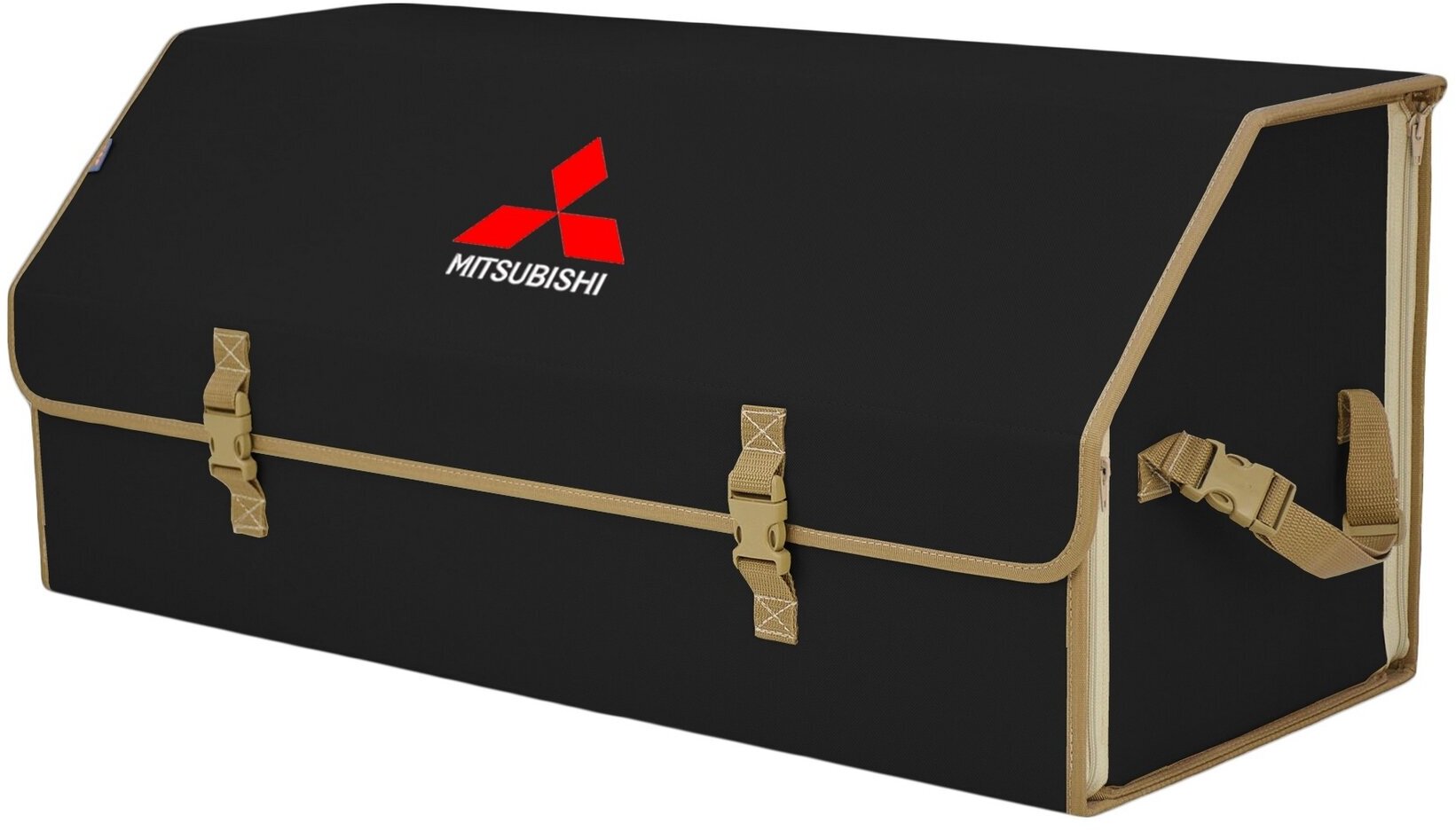 Органайзер-саквояж в багажник "Союз" (размер XXL). Цвет: черный с бежевой окантовкой и вышивкой Mitsubishi (Митсубиши).