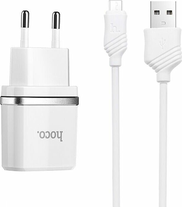 Сетевое зарядное устройство USB Hoco C11 1000mAh + кабель MicroUSB белый