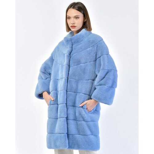 Пальто Skinnwille, норка, силуэт свободный, размер 40, голубой