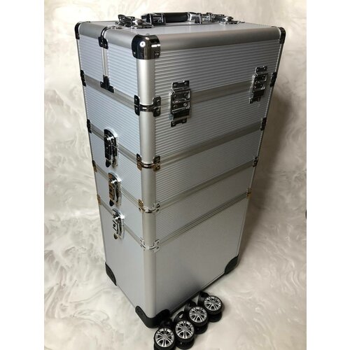 бьюти кейс для визажиста чемодан для косметики органайзер для косметолога Бьюти-кейс 34х77, серый, серебряный