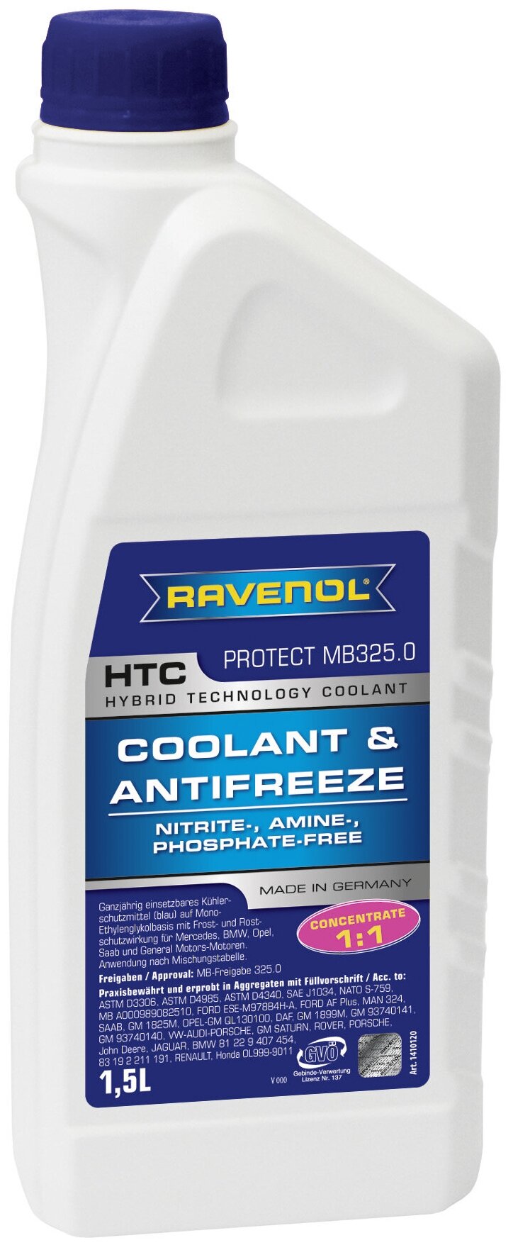 RAVENOL Антифриз концентрат синий RAVENOL HTC Hybrid Techn.Coolant Concent-exclusiv ( 1,5л) 4014835755611