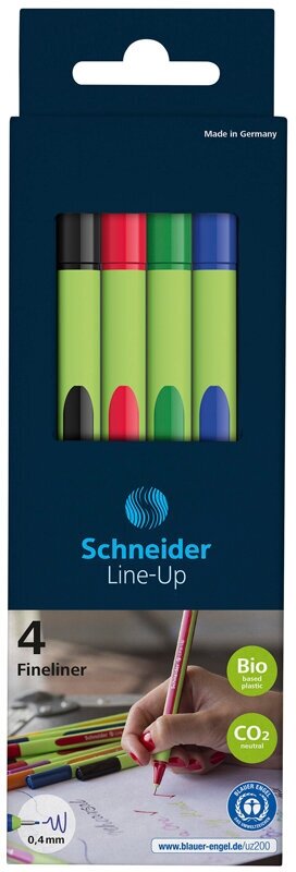 Комплект 4 шт, Набор капиллярных ручек Schneider "Line-Up" 04цв., 0.4мм, европодвес