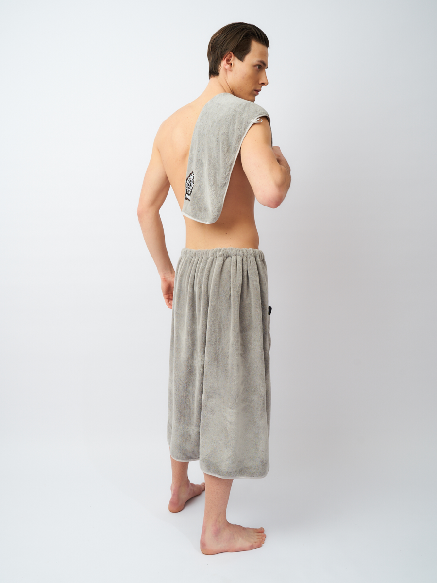 Килт банный мужской с полотенцем набор для бани и сауны серый - фотография № 5