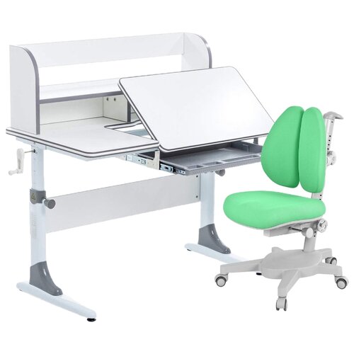 фото Комплект anatomica smart-30 + armata duos: парта растущая, кресло, органайзер, полка белый/серый с зеленым креслом