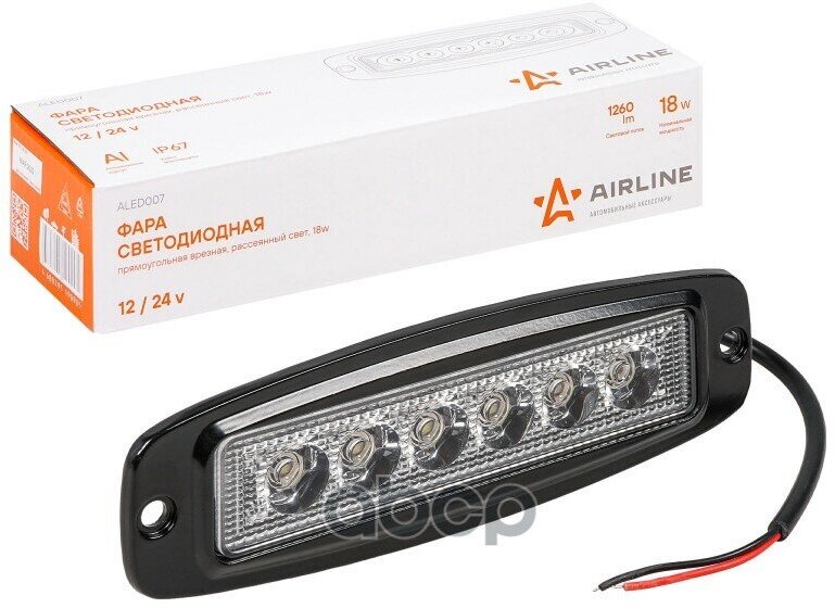 Фара Светодиодная Airline Прямоугольная Врезная, 6 Led Рассеянный Свет, 18W, (18 AIRLINE арт. ALED007