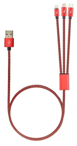 Кабель ROBITON P12 Multicord USB - microUSB/USB Type-C/Lightning, 1 м, 1 шт., красный