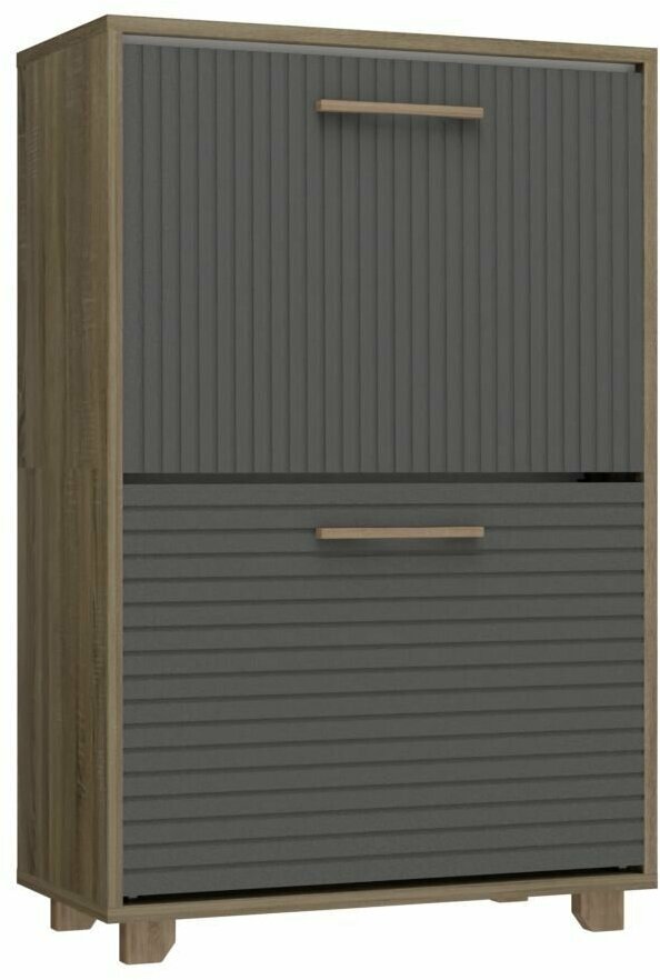 фото Обувница Копенгаген 2 ящика ЛДСП Дуб Самдал / МДФ Серый графит