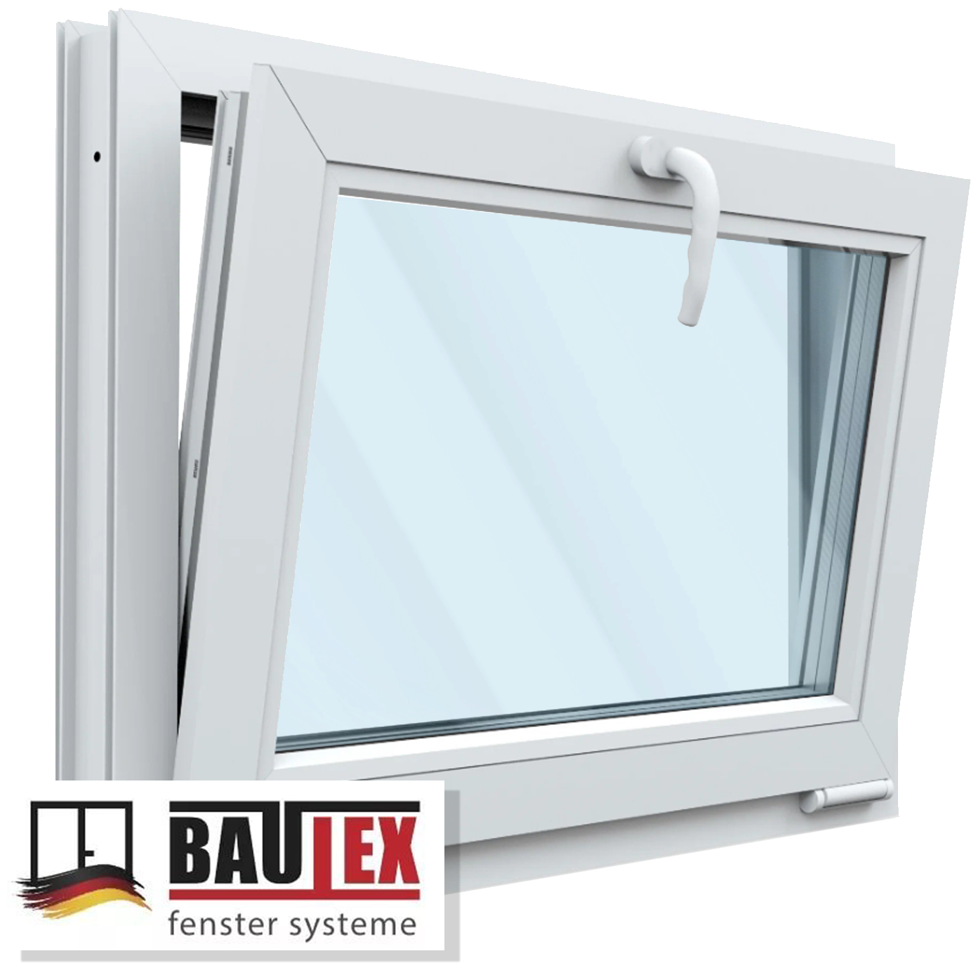 Пластиковое окно ПВХ Bautex высота 600 х ширина 500, фрамуга откидное, однокамерный стеклопакет, белое — фото 1