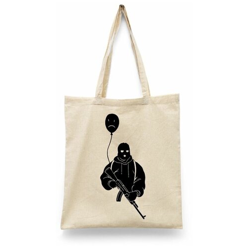 фото Сумка-шоппер унисекс каждому своё "грабитель/оружие/ак-47" белая