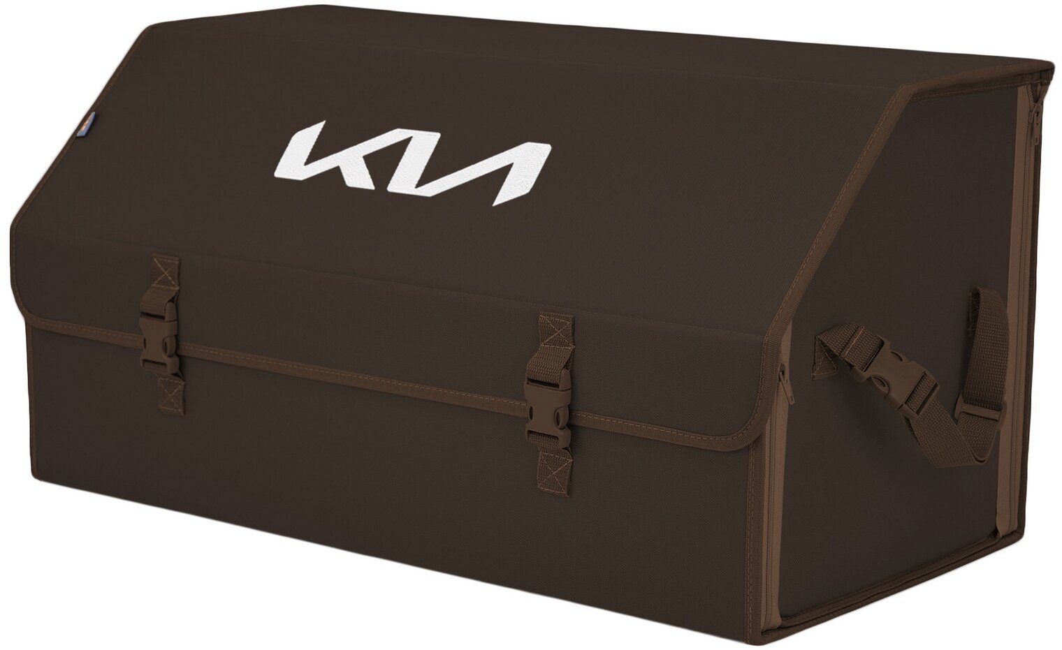 Органайзер-саквояж в багажник "Союз" (размер XL Plus). Цвет: коричневый с вышивкой KIA (КИА).