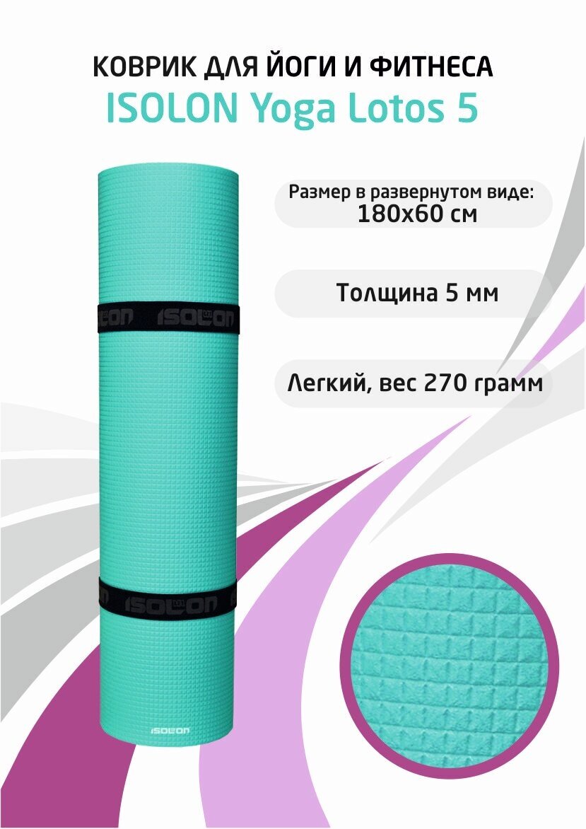 Коврик для фитнеса и йоги Isolon Yoga Lotos 1800х600х5 мм бирюзовый