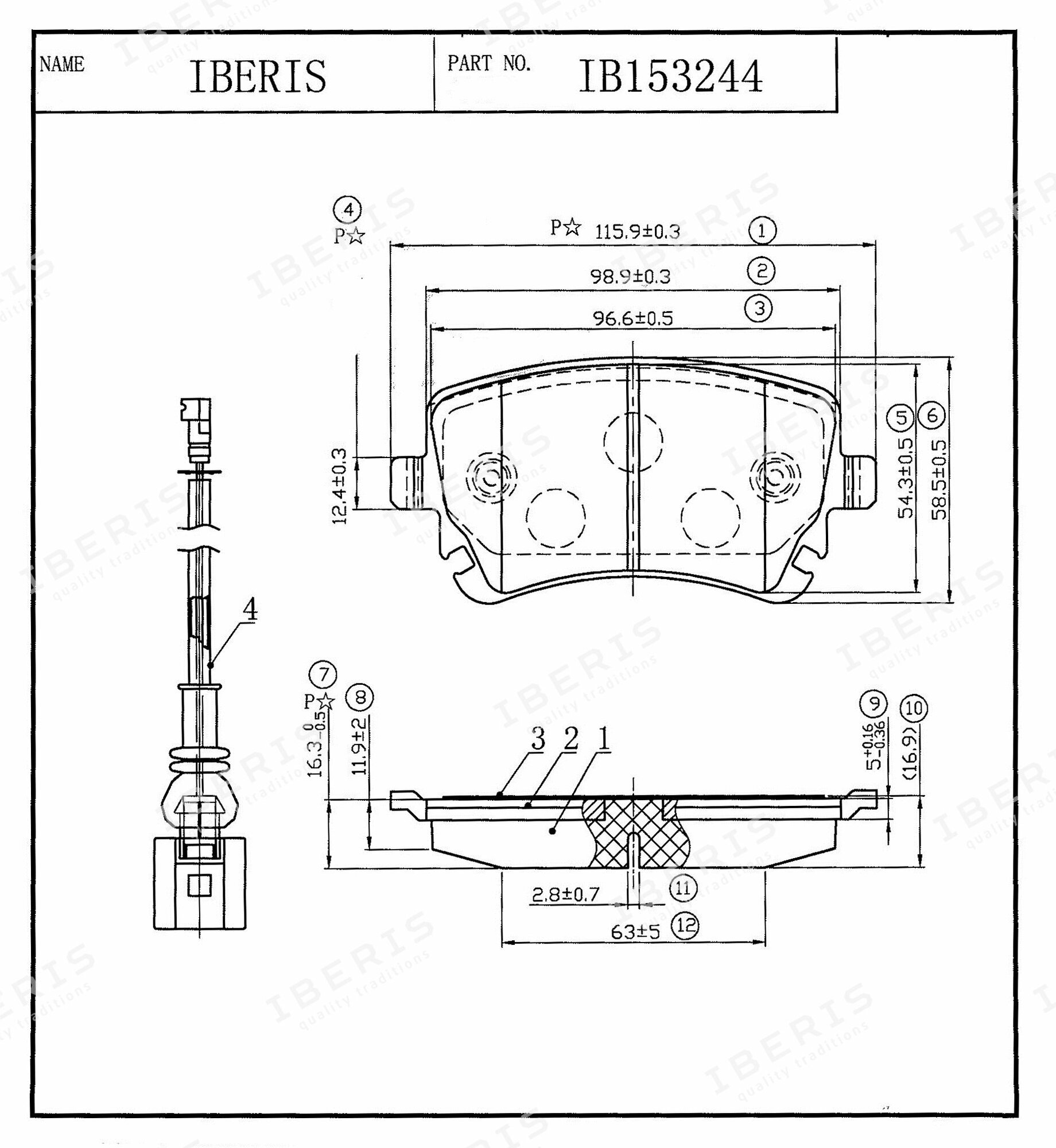 IBERIS колодки тормозные задниение комплект с датчиком vag transporter a6 ii (4b c5) a8 ii (4e2 4e8) ib153244 (OEM 7h0698451)