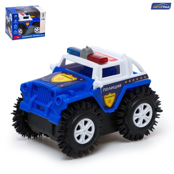 Джип-перевертыш Автоград "Полиция", работает от батареек, синий, в коробке (M11-B)