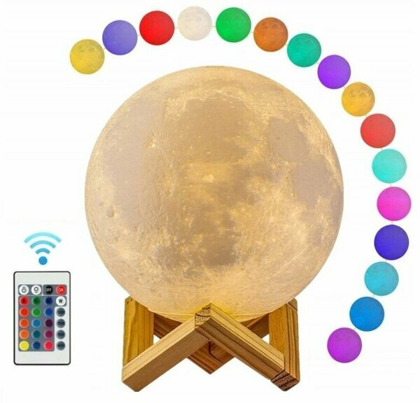 Светильник-ночник детский для сна беспроводной 3D шар Луна Moon Lamp светодиодный беспроводной, лампа настольная с пультом, 15 см - фотография № 2