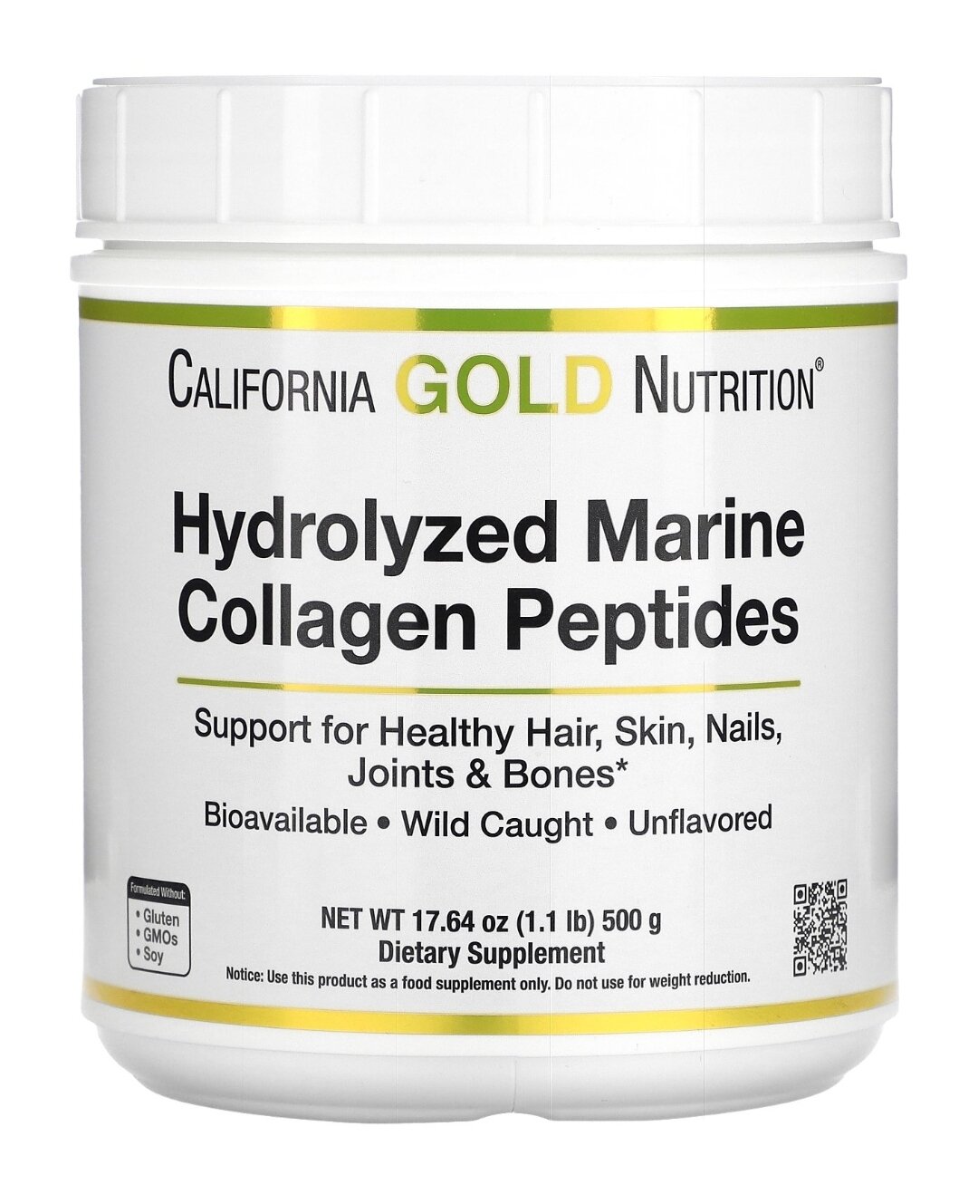 California gold nutrition, гидролизованные пептиды морского коллагена, без добавок, 500 г