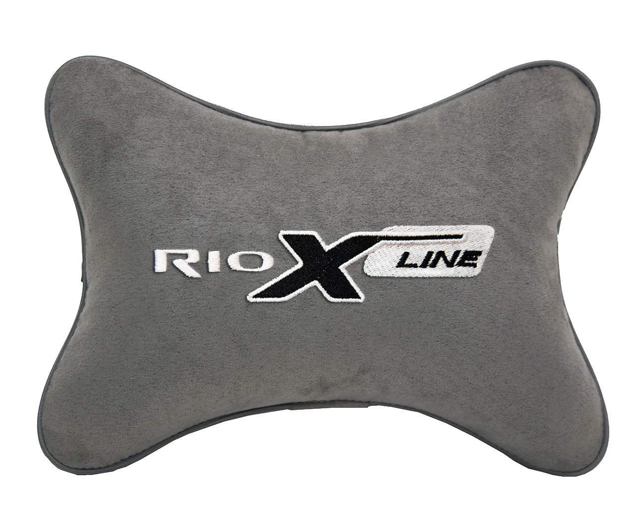 Автомобильная подушка на подголовник алькантара L.Grey с логотипом автомобиля KIA Rio X-Line