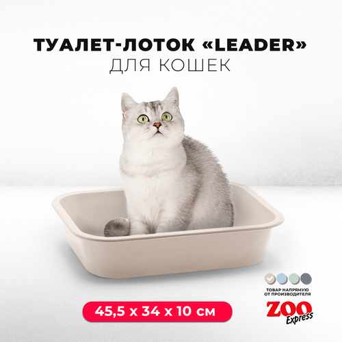 Туалет-лоток для кошек ZOOexpress LEADER, 45,5х34х10 см, бежевый