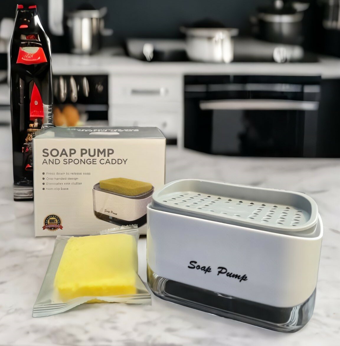 Диспенсер для моющего средства механический SOAP PUMP AND SPONGE CADDY, 450 мл, 1 шт