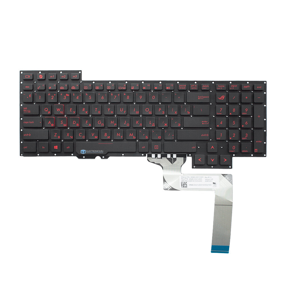 Клавиатура с подсветкой для ноутбука Asus ROG G751JY / ROG G751JM / ROG G751JT / ROG G751JL - черная