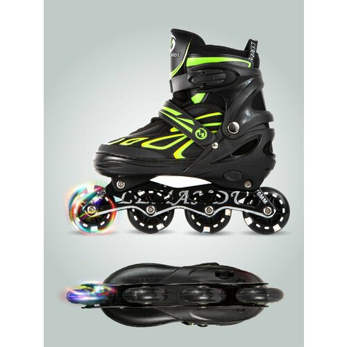 Ролики раздвижные светящиеся размер 37-40, в сумке, черно-зеленые