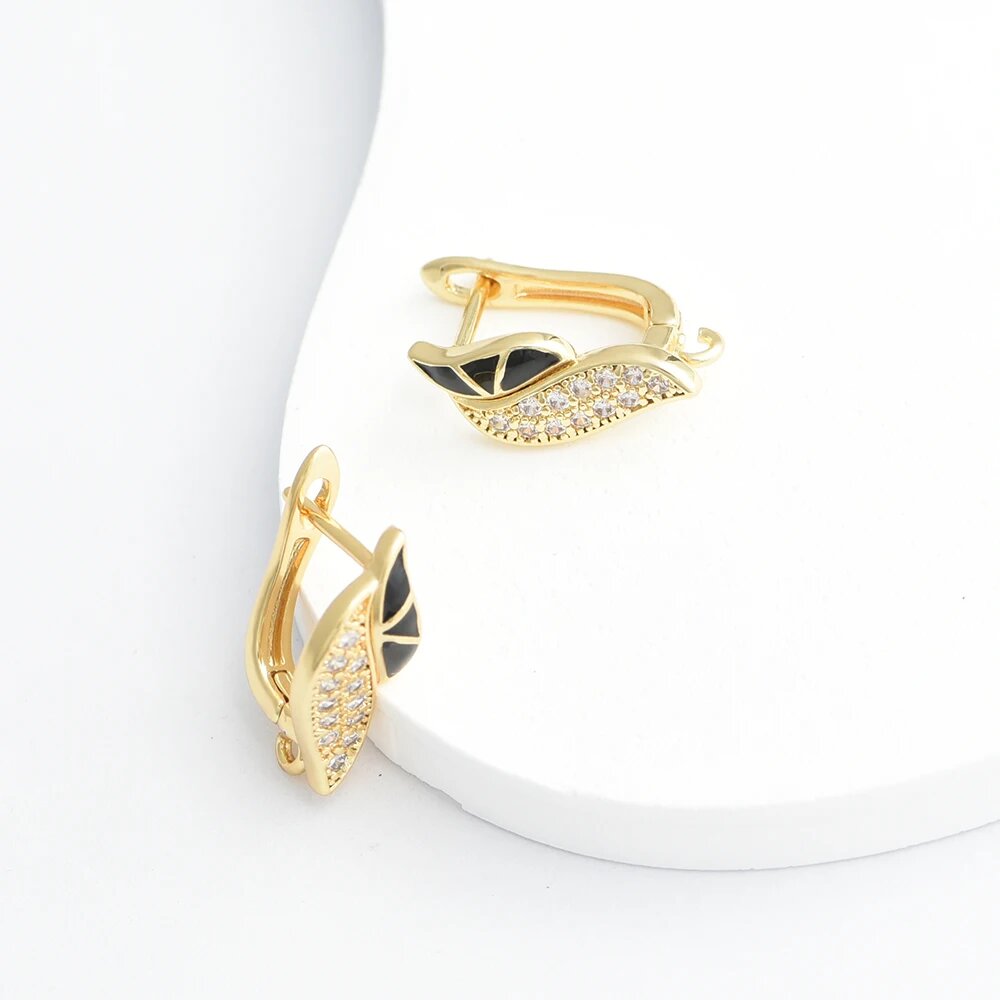 Комплект фурнитуры для сережек YANASI латунь черный цирконий 18K Gold Plated