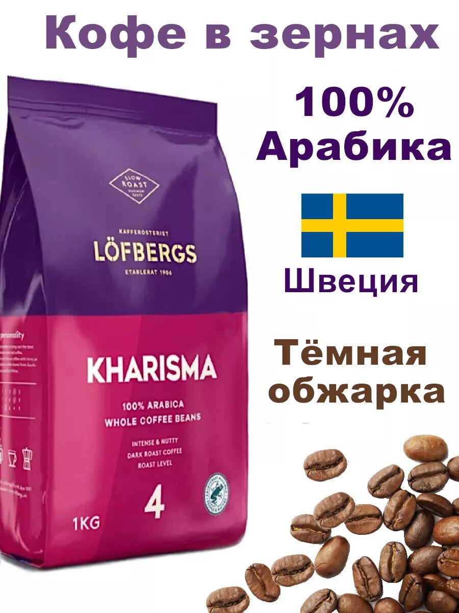 Кофе зерновой LOFBERGS "Kharisma", арабика, темная обжарка, 1 кг