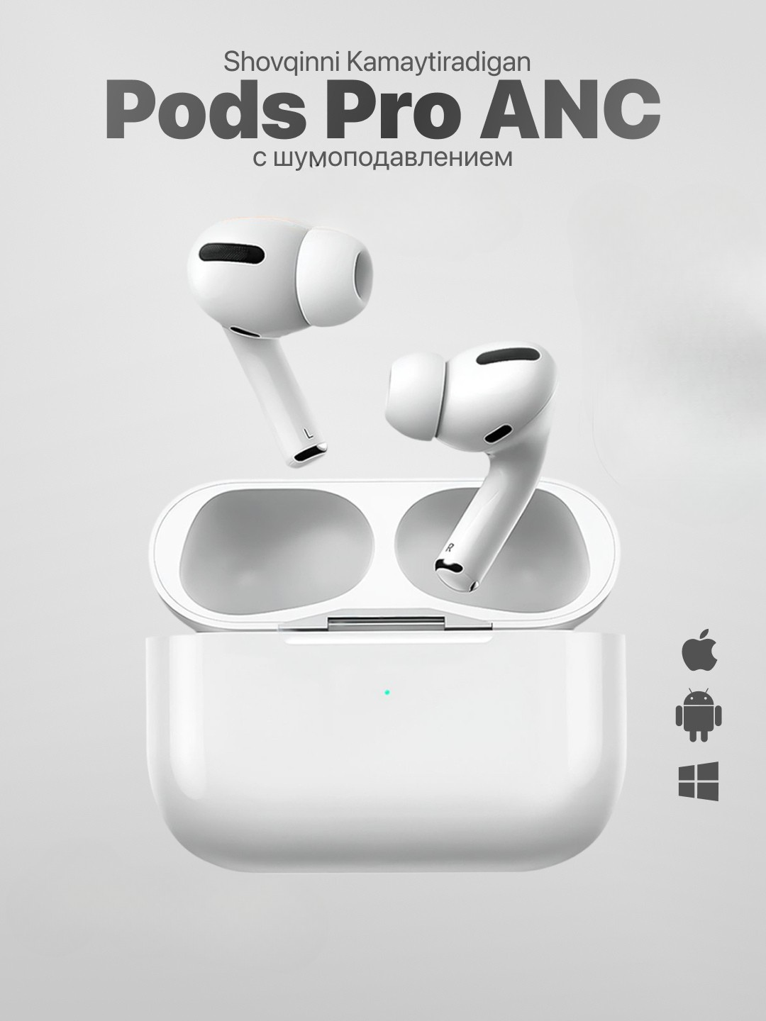 Наушники беспроводные Airpods Pro, шумоподавление, ANC, Bluetooth 5.0, время работы до 4ч, белые