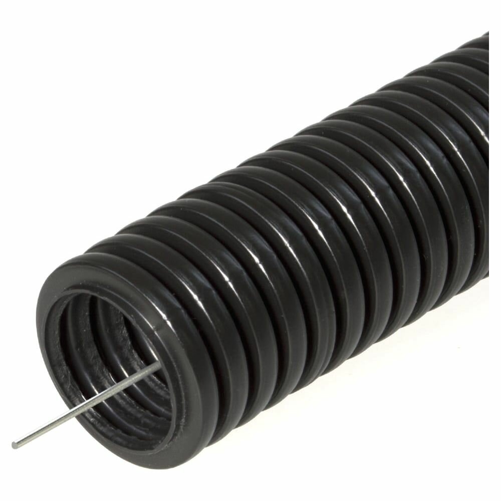 Труба гофрированная ПНД d20мм с протяжкой безгалоген. (HF) черн. (уп.100м) Строитель PR.022051