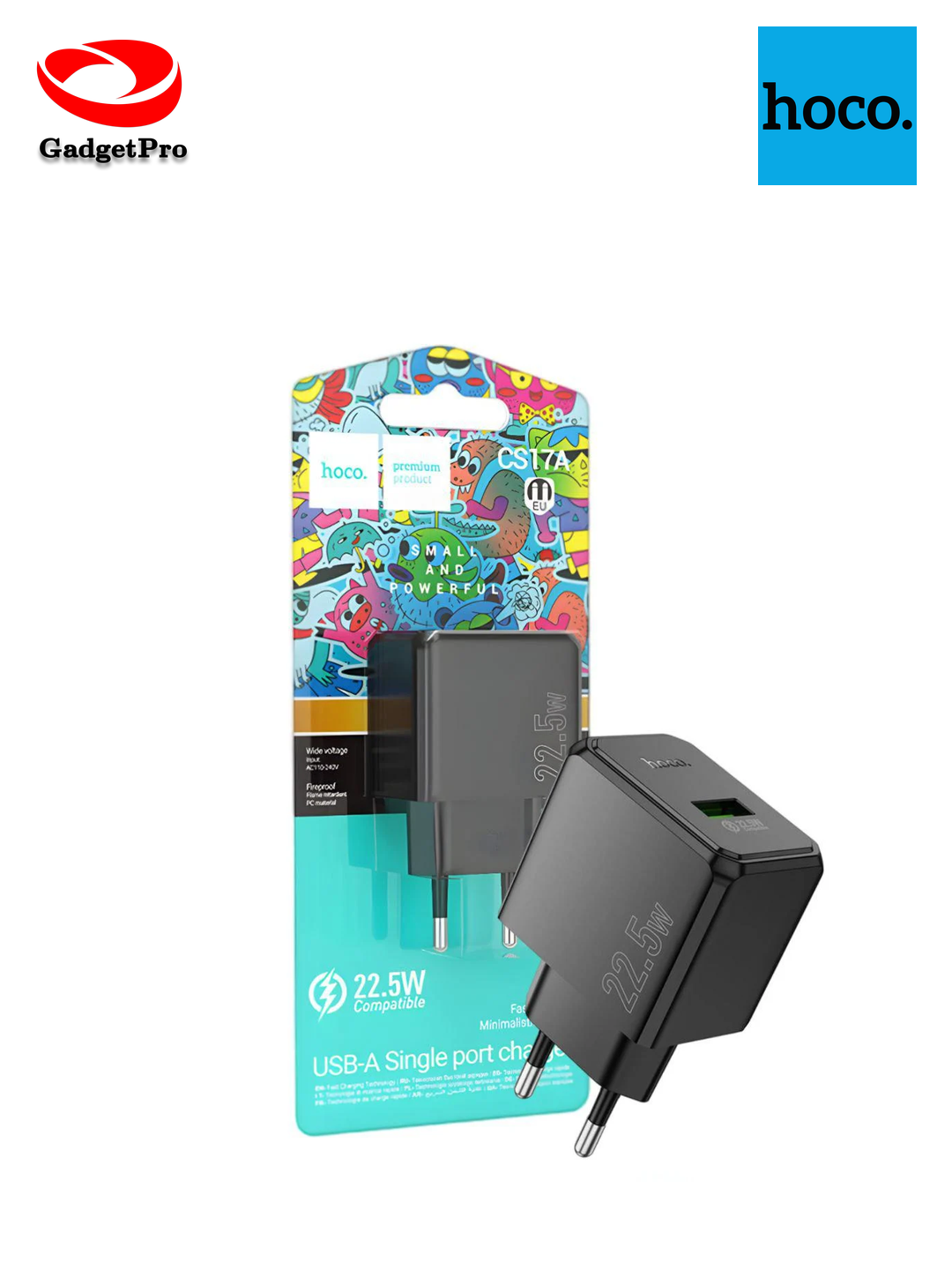 Сетевое зарядное устройство Hoco CS17A: быстрая зарядка, USB, Type-C, для телефона и планшета.