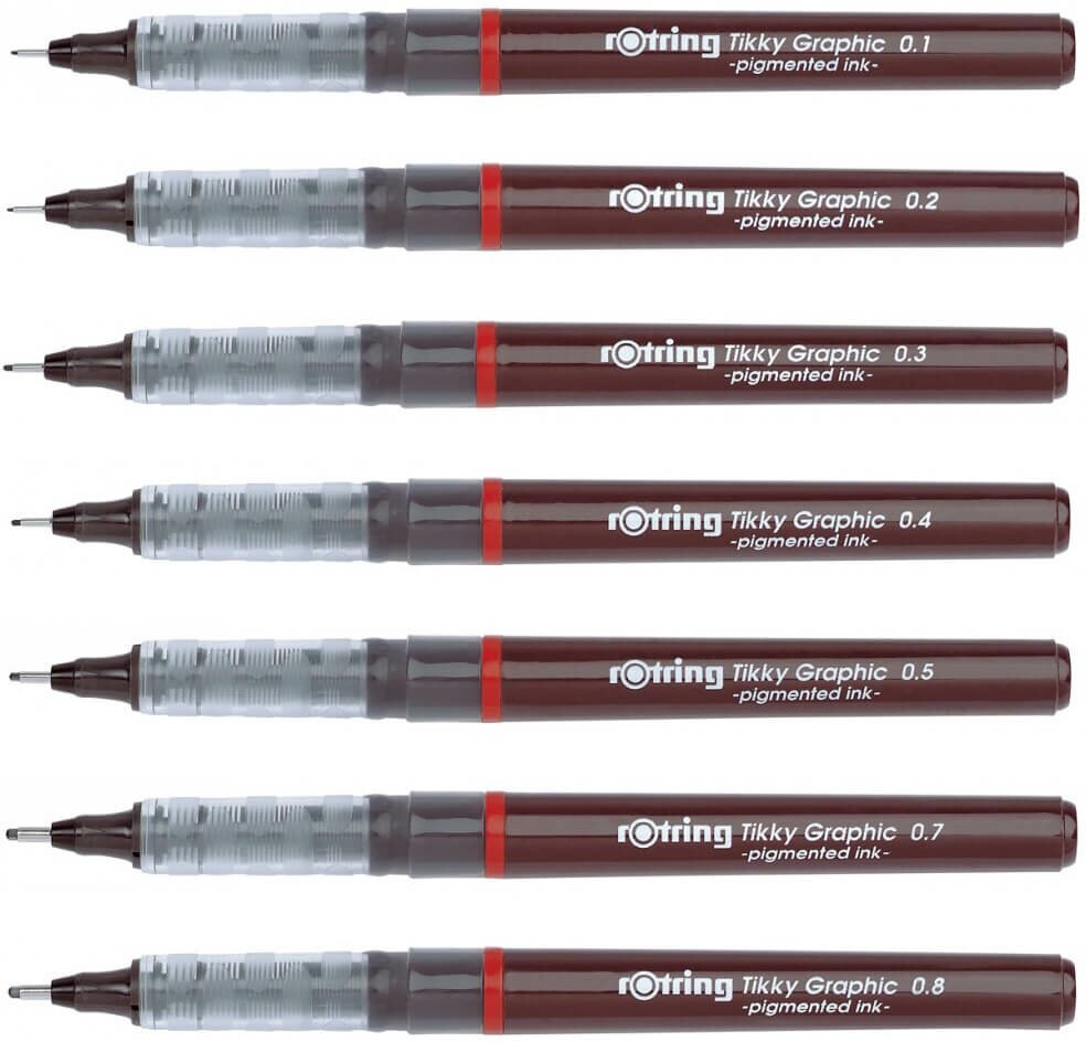 Ручка для черчения Rotring Tikky Graphic 0.8мм черн.:черные корпус бордовый - фото №5