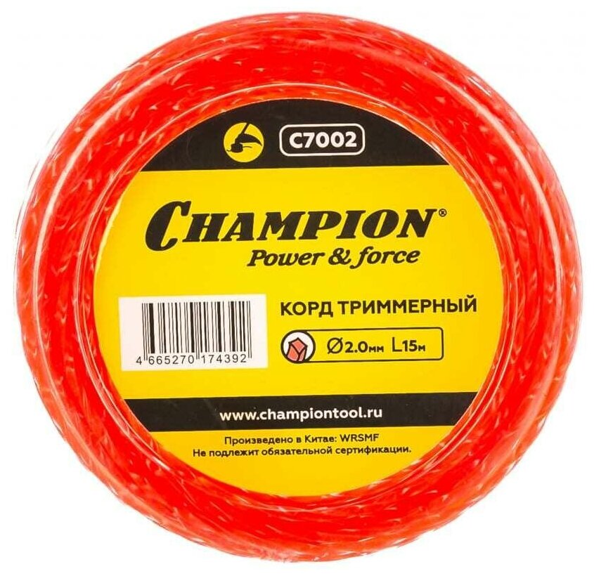 Корд триммерный (леска) CHAMPION Twisted Square 2.0мм* 15м (витой квадрат) C7002