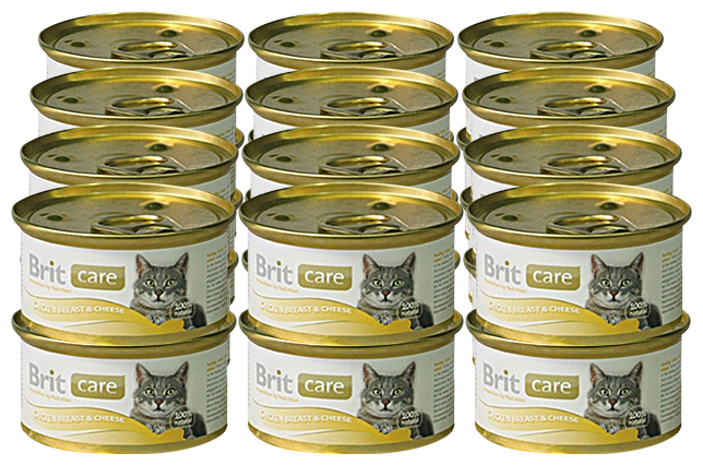 Влажный корм для кошек Brit Care, с курицей, с сыром 24 шт. х 80 г (мини-филе) консервы