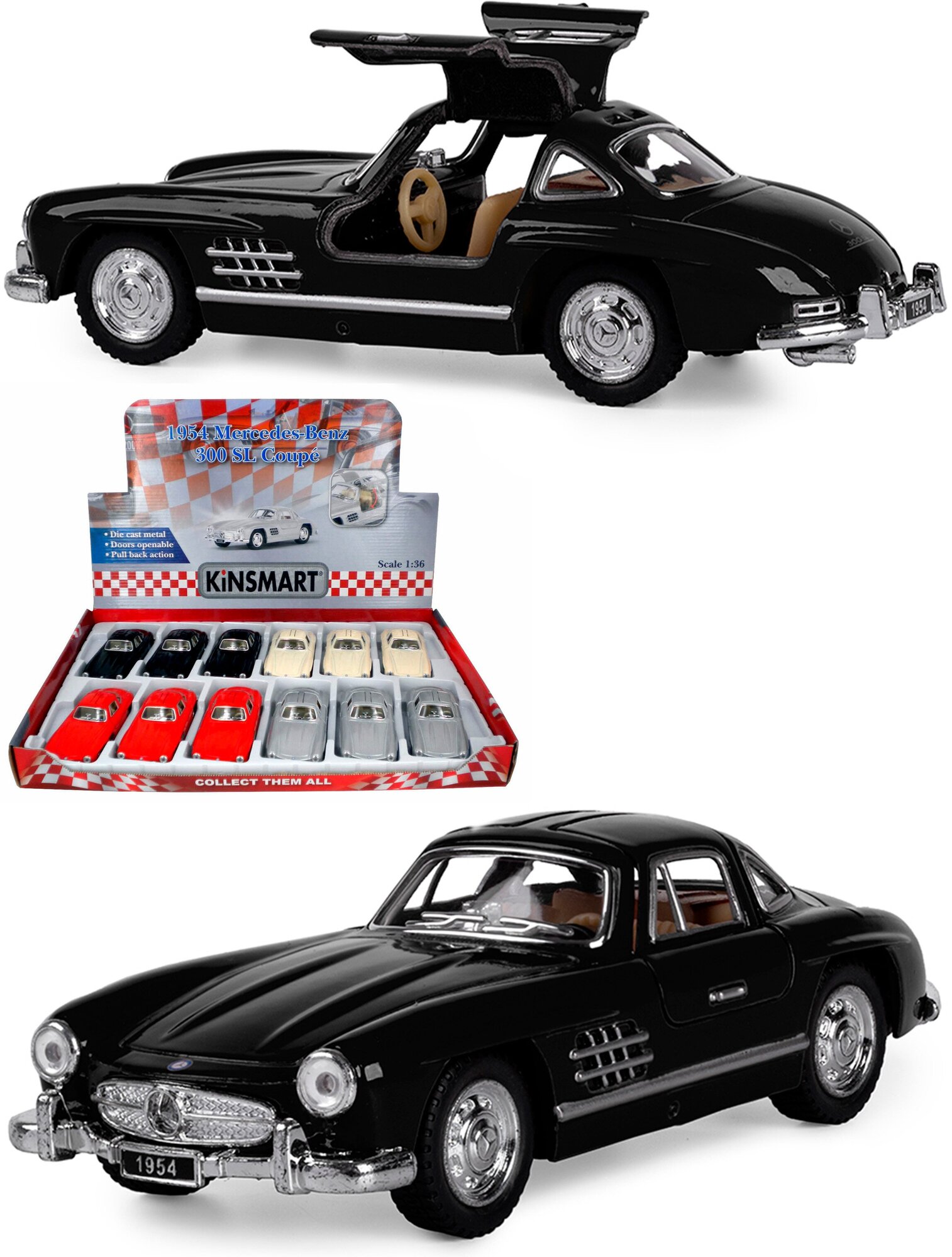 Металлическая машинка 1:36 1954 Mercedes-Benz 300SL, инерционная / Черный