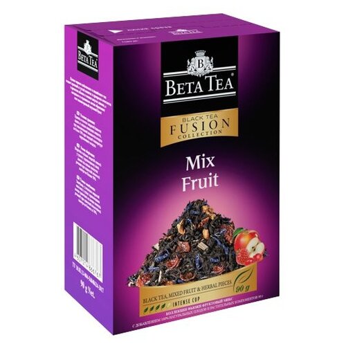 Чай черный Beta Tea Fusion collection Фруктовый микс, яблоко, клубника, мальва, малина, шиповник, лимон, мультифрукт, тропические фрукты, 90 г