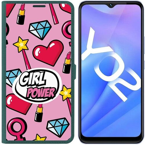 Чехол-книжка Krutoff Eco Book для Vivo Y02 Girl Power (зелёный опал) чехол книжка krutoff eco book для vivo y02 с нами бог зелёный опал