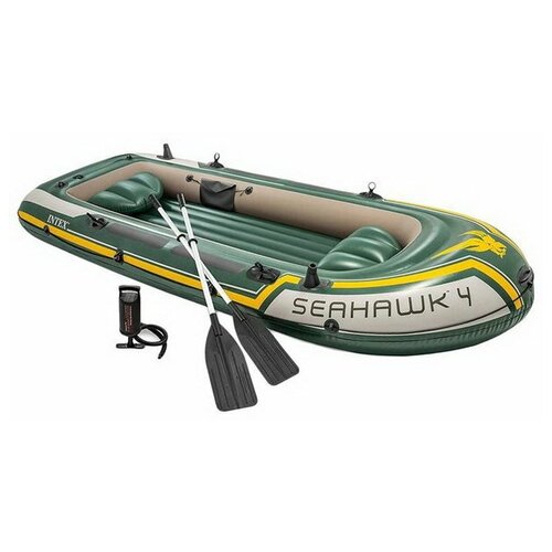 лодка надувная fishman 200 set весла насос jl007207 1n Лодка Seahawk 4, 4 местная, 351 x 145 x 48 см, вёсла, насос, до 480 кг, 68351NP