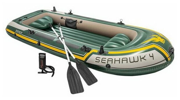 INTEX Надувная лодка SeaHawk 400-Set четырехместная 351*145*48 см + насос и весла 68351
