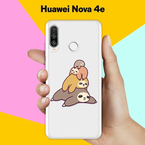 Силиконовый чехол 4 ленивца на Huawei Nova 4e