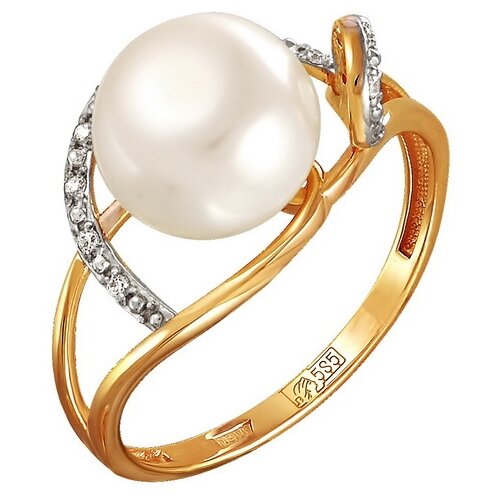 фото Примаэксклюзив кольцо с жемчугом и фианитами из красного золота 190-1-427р, размер 18