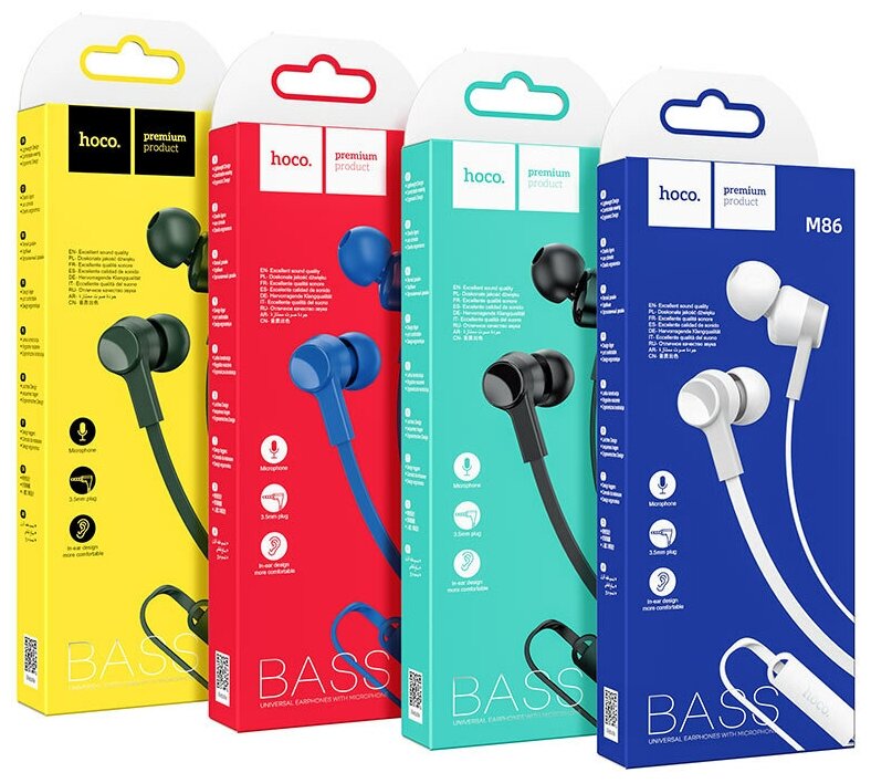 Наушники M86, Oceanic universal earphones, HOCO, вакуумные с микрофоном, синий