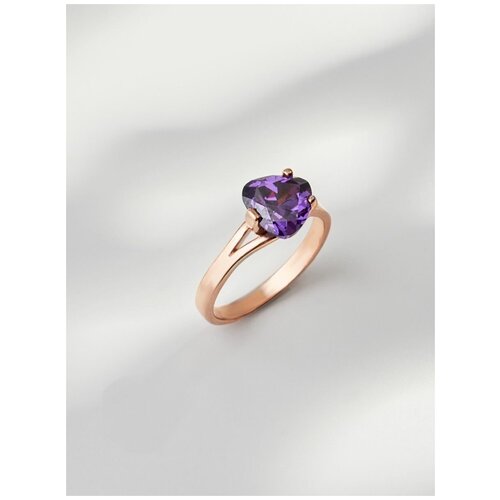 Кольцо Shine & Beauty, фианит, размер 18.5, фиолетовый, золотой