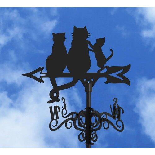 Флюгер на крышу Три кота , большой: 80 * 56 см, черный флюгер на крышу ворон на ветке большой 80 40 см черный