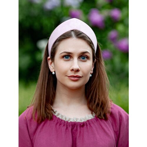 Ободок-кокошник Розовая пудра регулируемый на голову, головной убор для девушки, для женщины Душенька из искусственной замши